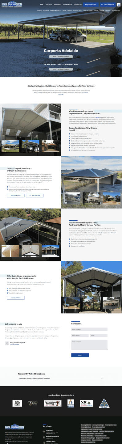 Aldinga Home Improvements full site showcasing high-quality Carports Adelaide for vehicle protection and home enhancement.